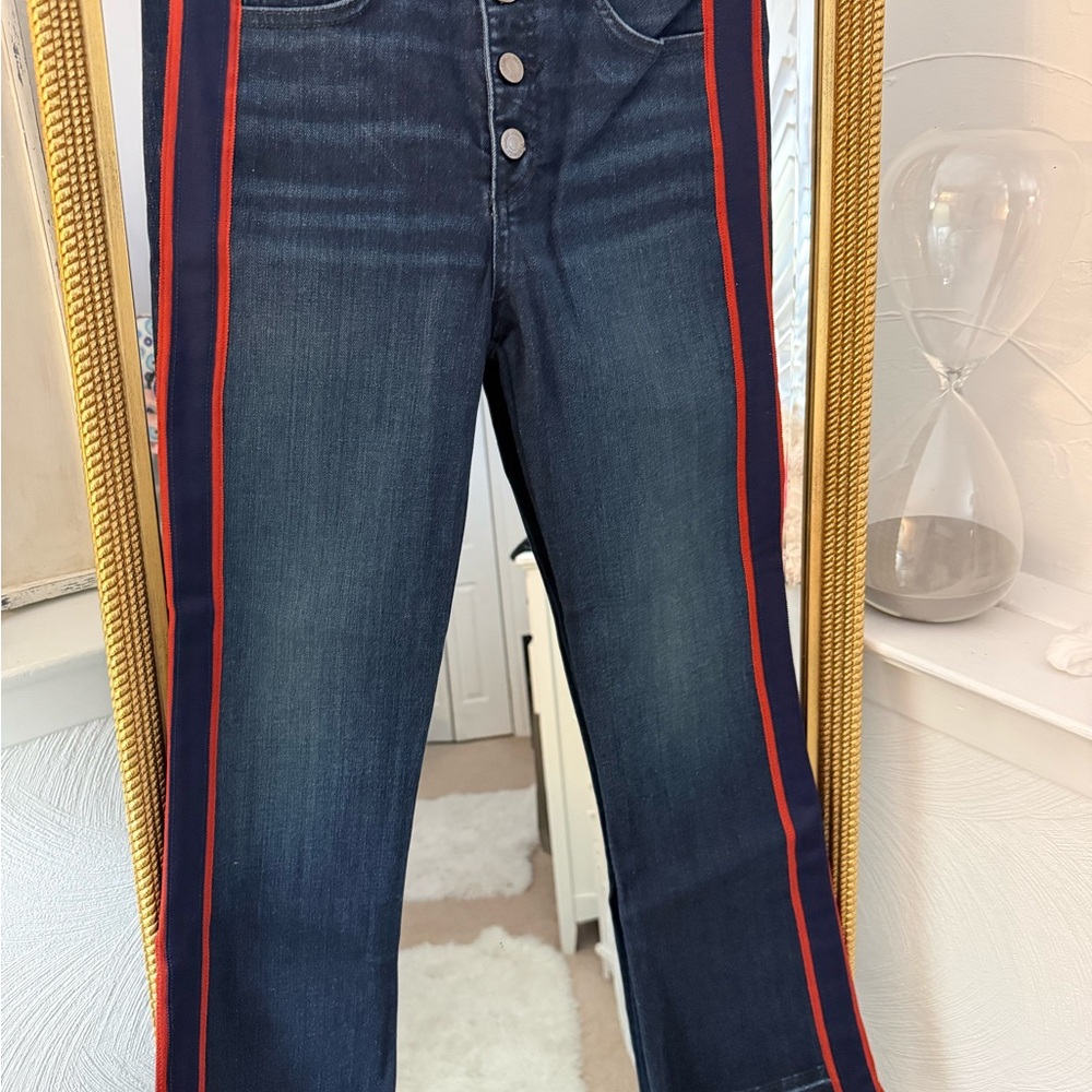 Veronica Beard Carolyn Baby Boot Jeans with Red Accents